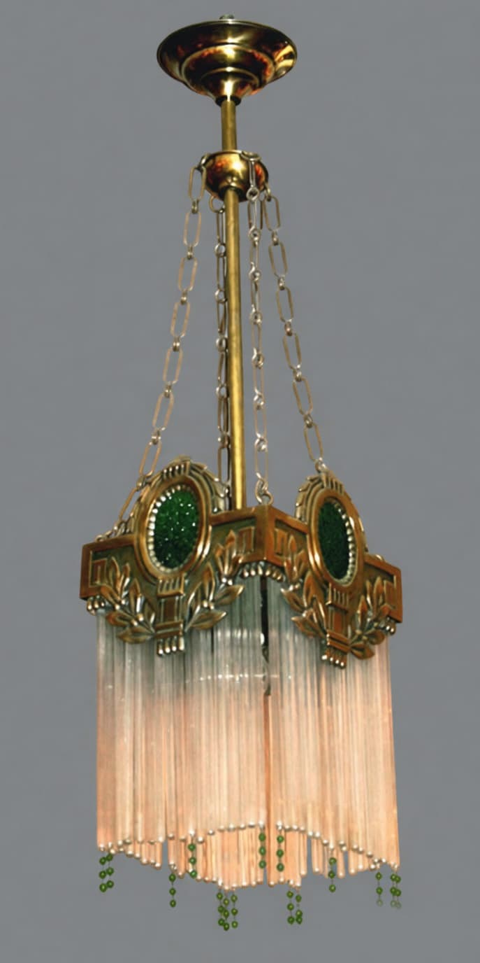 Люстра с зелеными вставками из стекла, Осветительные приборы
