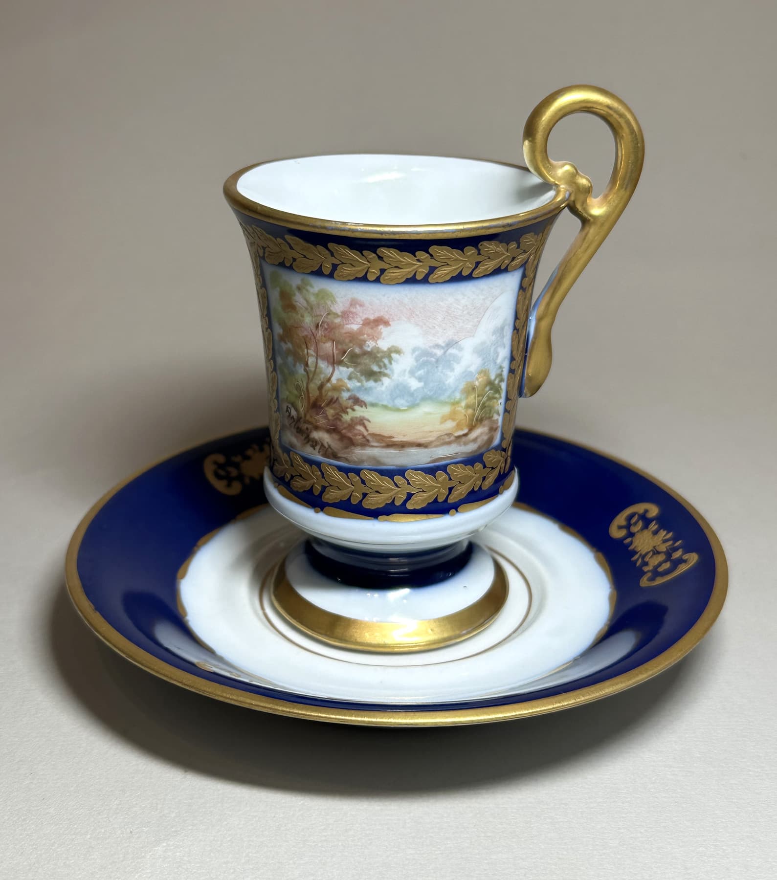 Чайная пара Пейзаж, Антикварный фарфор — миниатюра 2