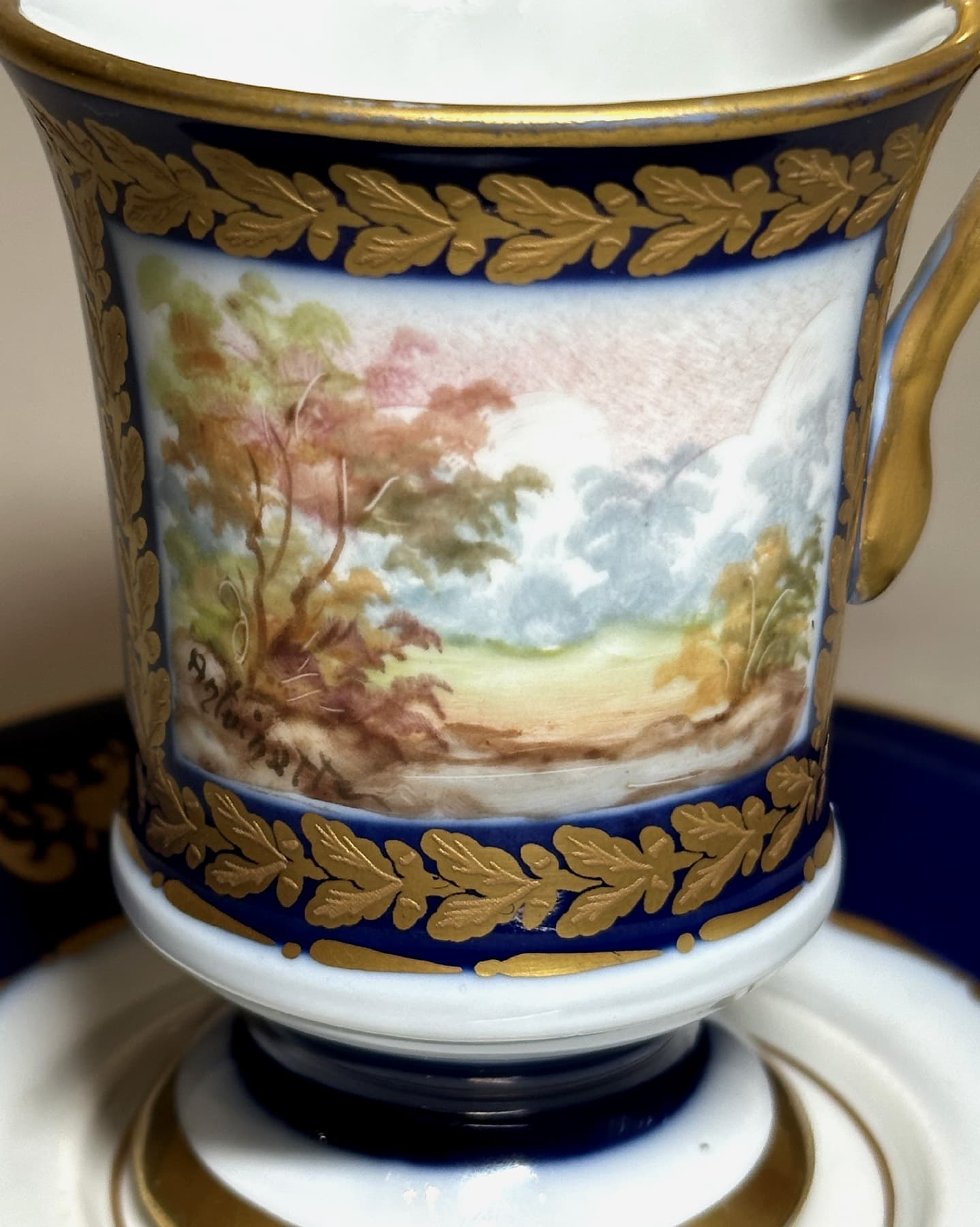 Чайная пара Пейзаж, Антикварный фарфор — миниатюра 3