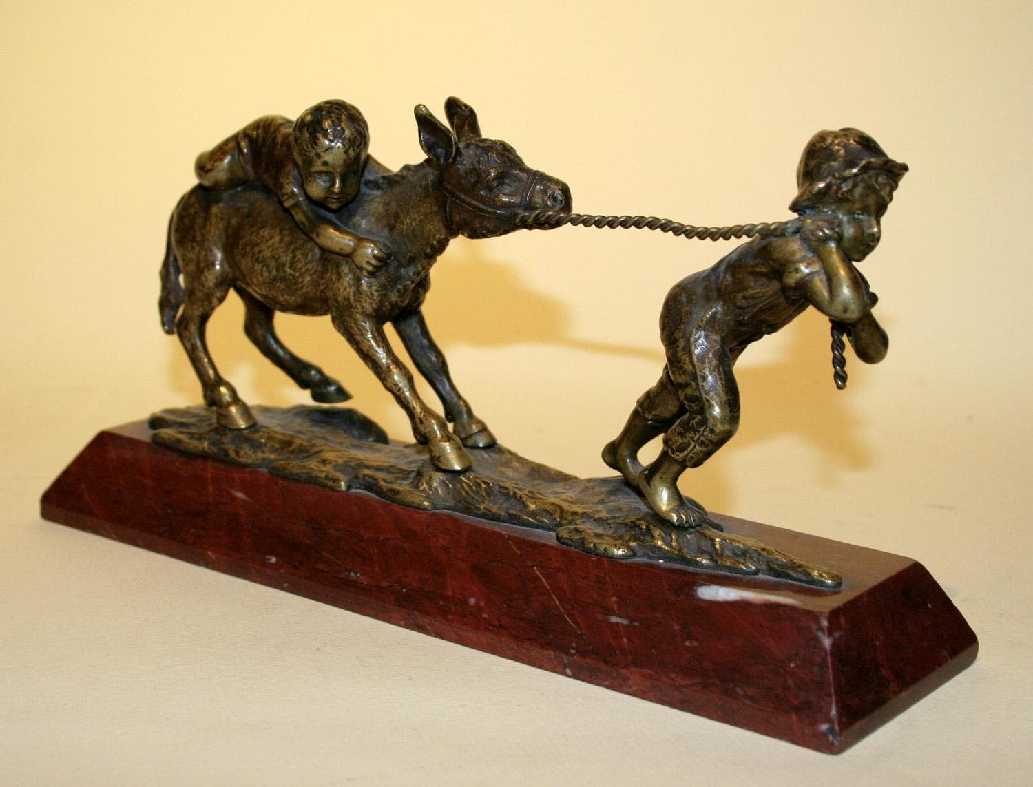  "Дети и ослик". - Антикварная бронза