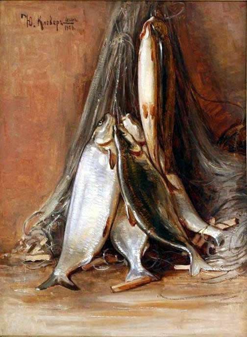 "Натюрморт с рыбами" - Антикварная живопись