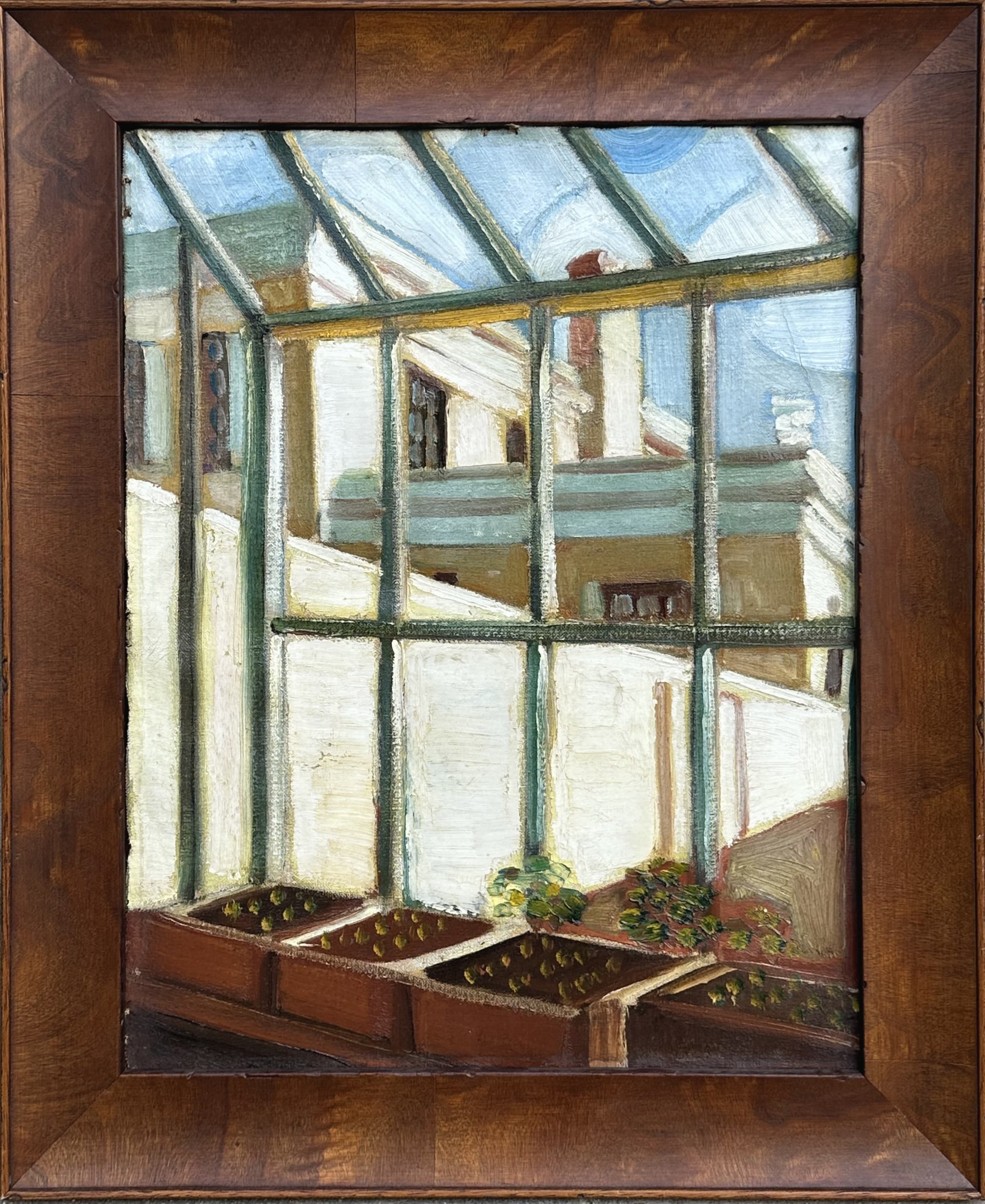 Вид из окна на крыши - Антикварная живопись