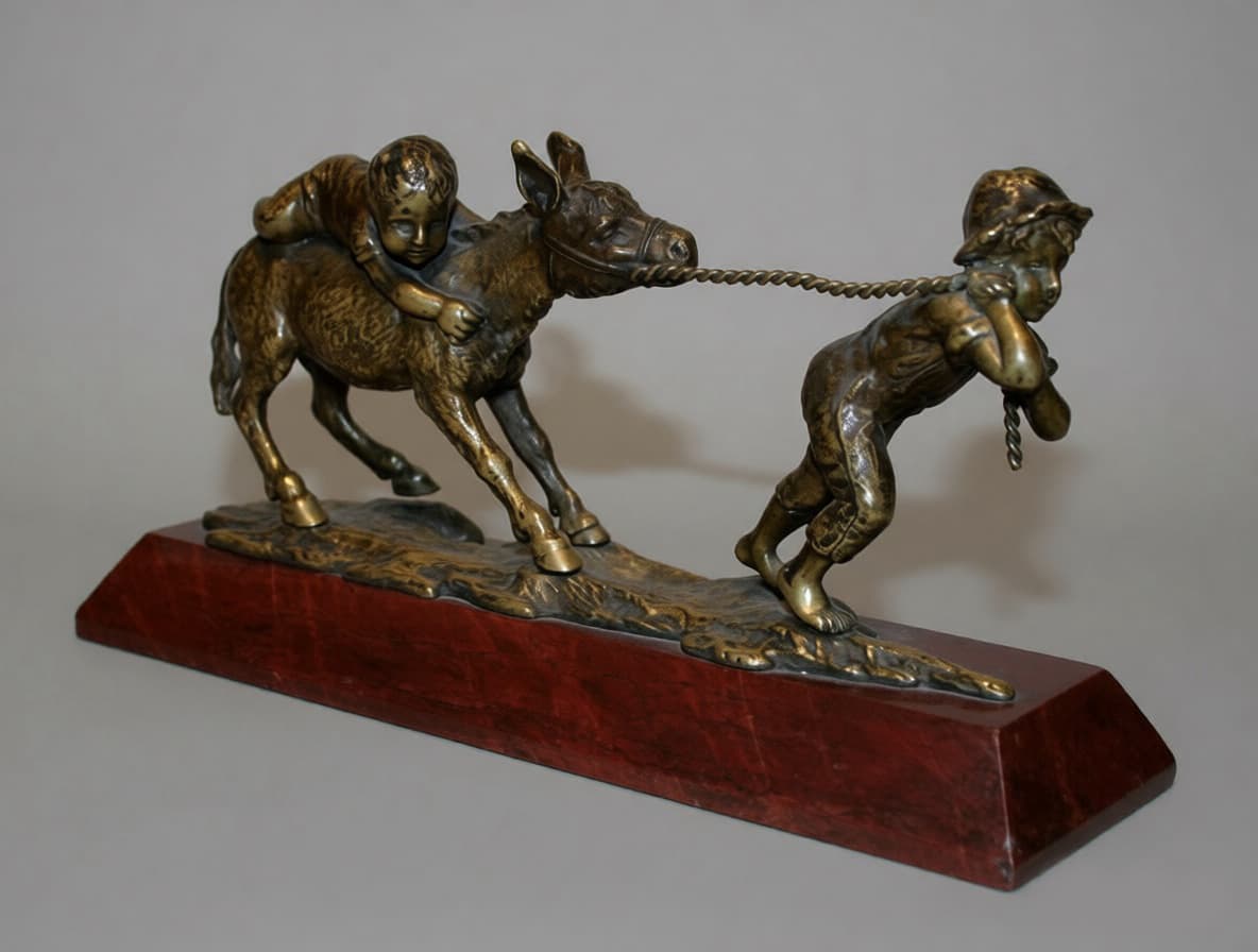 Дети и ослик, Антикварная бронза