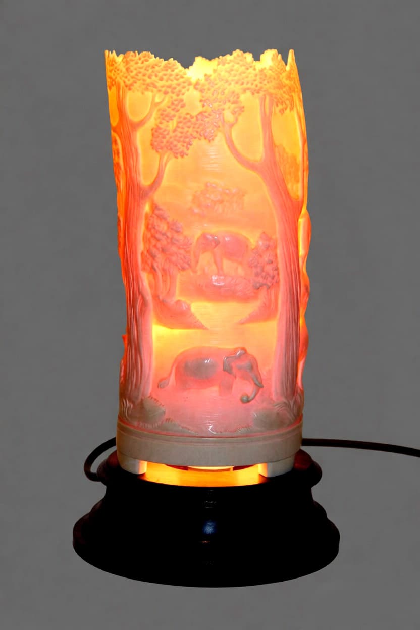  Костяная настольная лампа с изображением тигров и слонов., автор Китай, Осветительные приборы — миниатюра 2