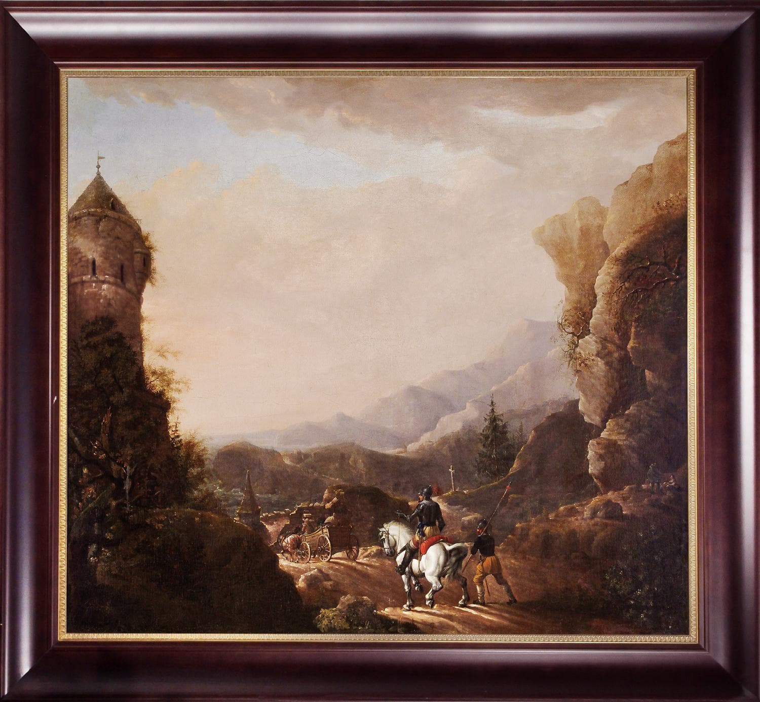 "Пейзаж с путниками" Фердинанд Кобель и Иоганн Георг Пфор - Антикварная живопись