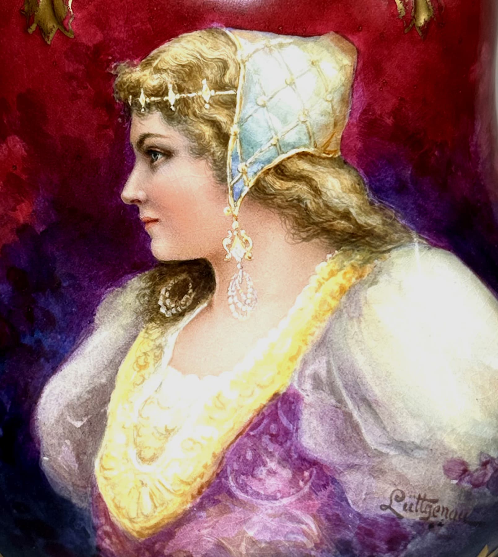 Ваза для цветов Красавица, автор Royal Bonn (Королевский Бонн) 1836-1931, Антикварный фарфор — миниатюра 2