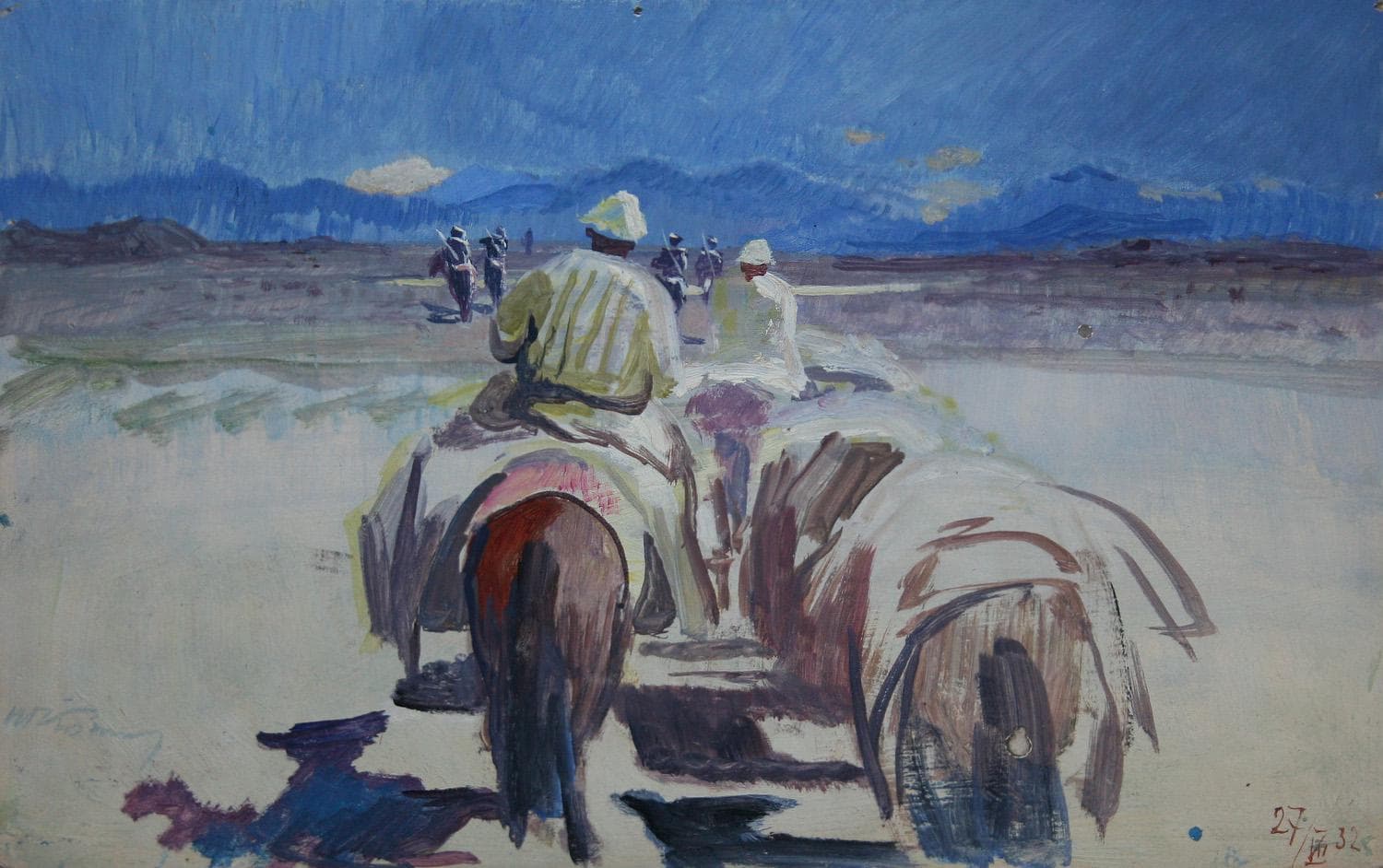 "Караван в походе на реку Ак-Су" - Антикварная живопись