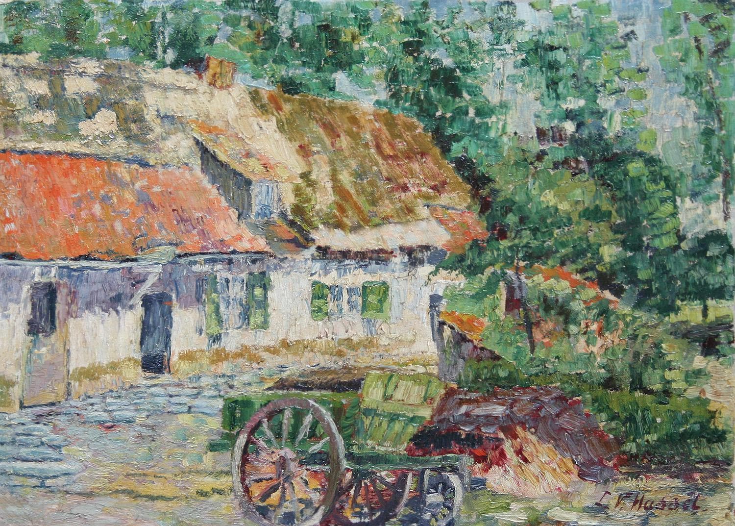 "Пейзаж с домом" - Антикварная живопись