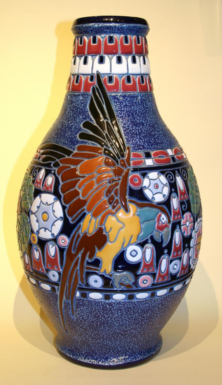 Ваза для цветов с попугаем - Антикварный фарфор