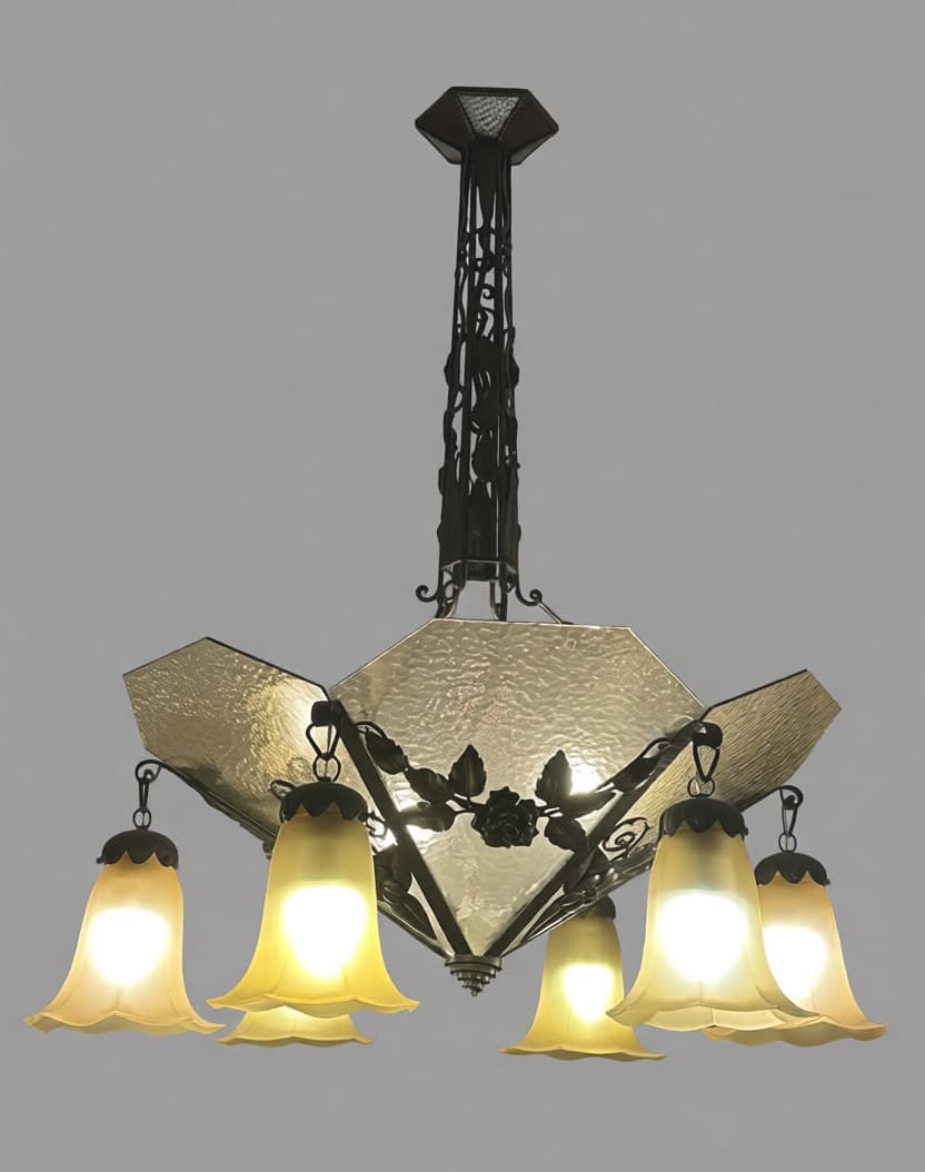 Люстра в стиле модерн с 6 плафонами в форме колокольчиков, автор Delvosal J., Осветительные приборы