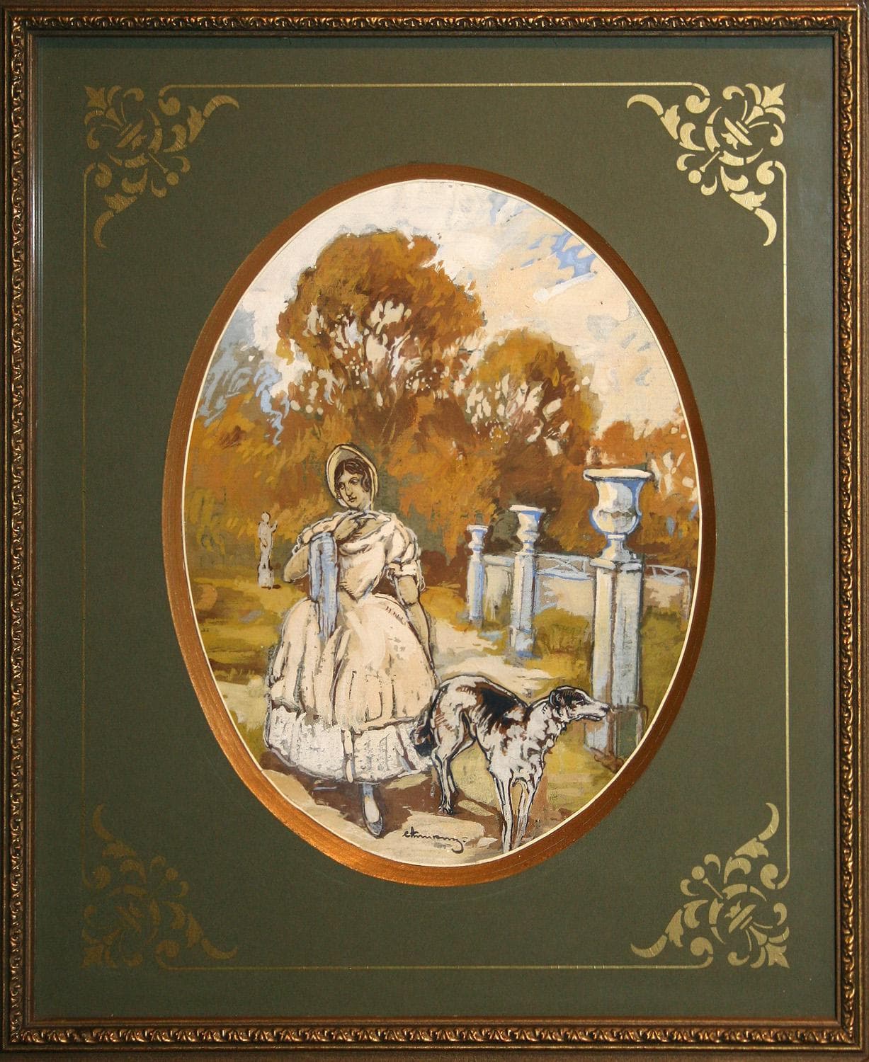 "Девушка с собакой". - Графика