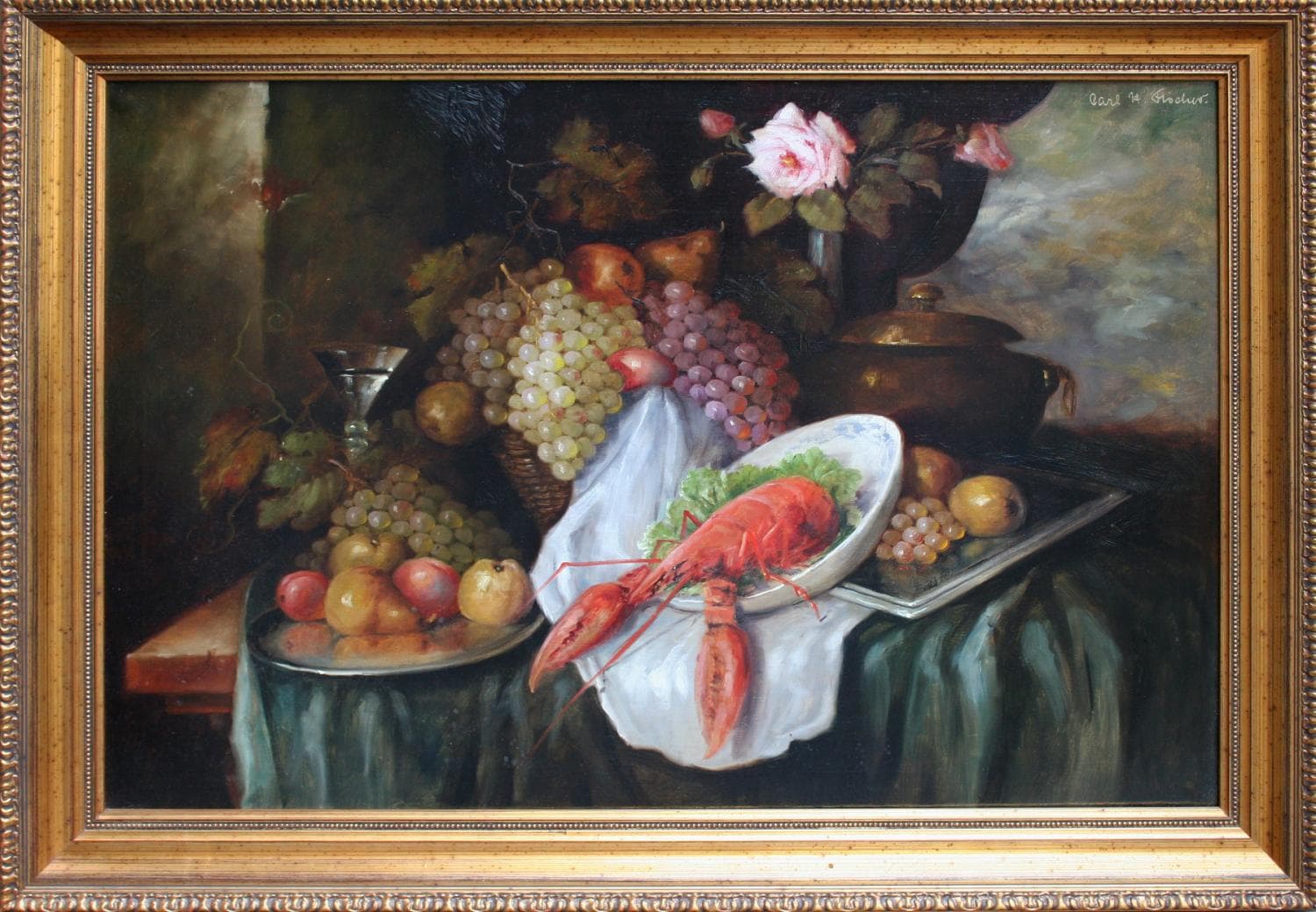 " Натюрморт с виноградом" - Антикварная живопись