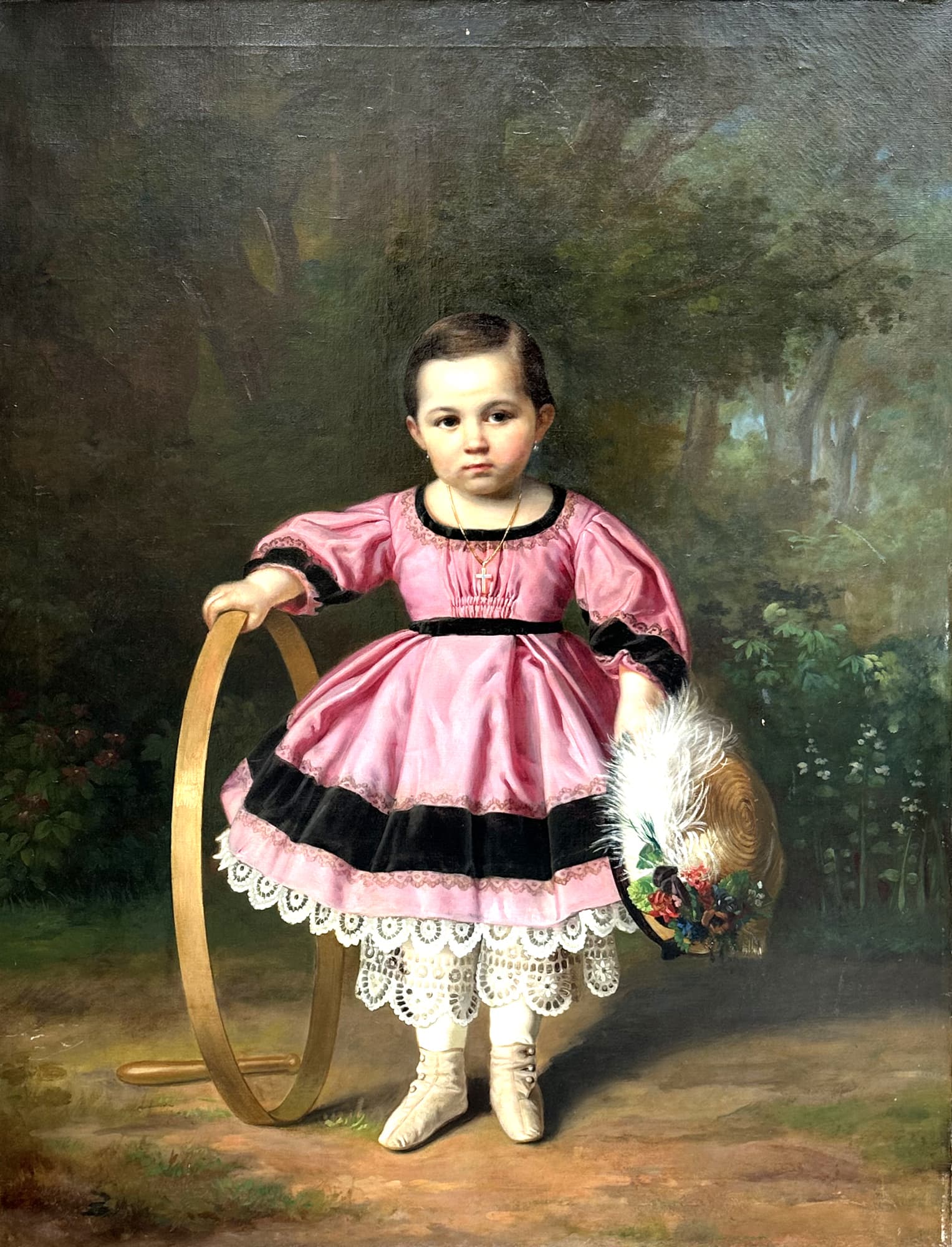 Портрет девочки в розовом платье - Антикварная живопись