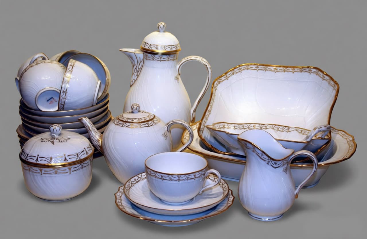 Сервиз чайный белый на 6 персон, автор Королевская фарфоровая мануфактура в Берлине (KPM – Königliche Porzellan-Manufaktur Berlin), Антикварный фарфор