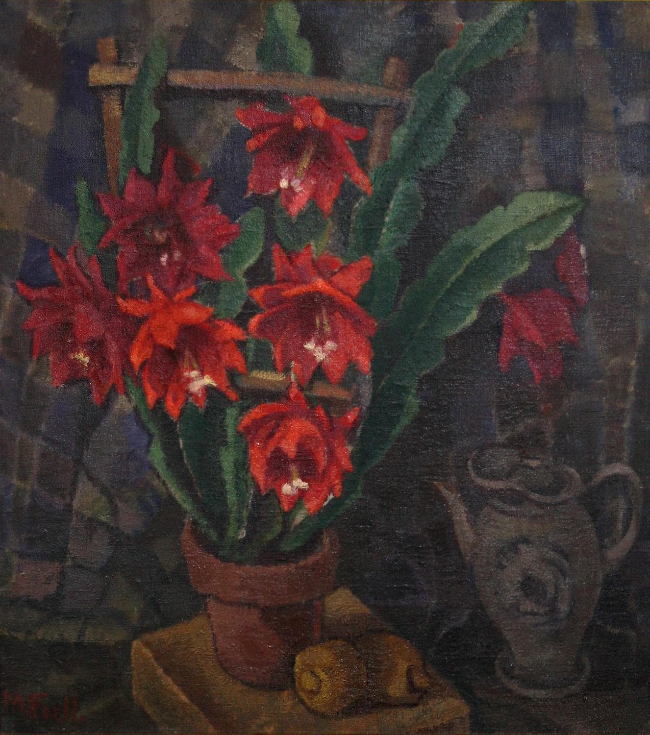 "Натюрморт с красными цветами" - Антикварная живопись